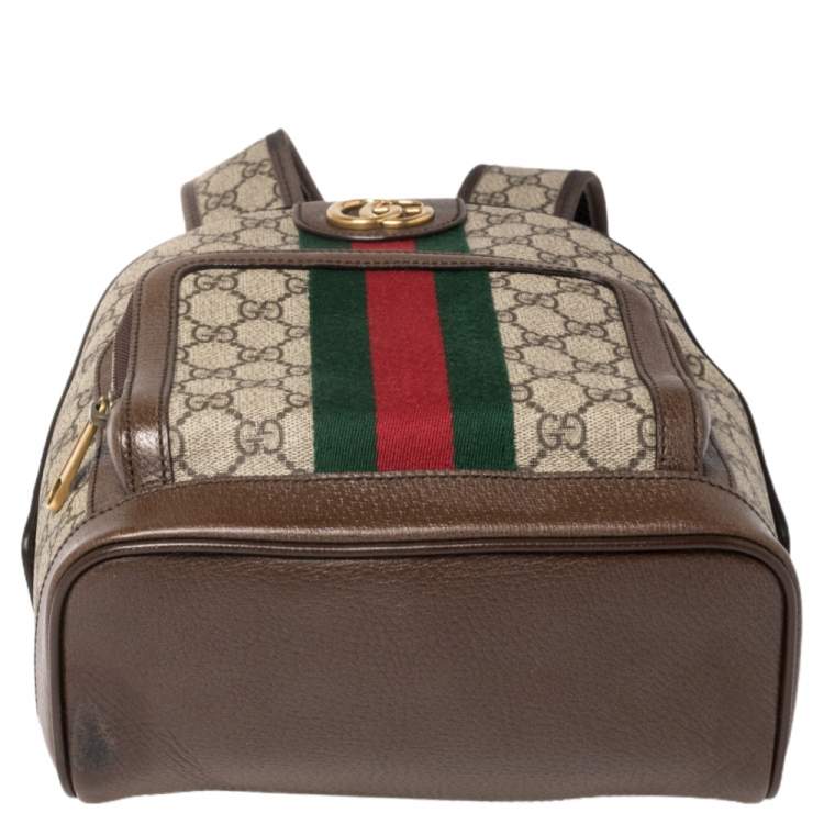 Pre Owned Gucci Beige/Ebony GG Supreme Coated Canvas and Leather Small Ophidia Backpack