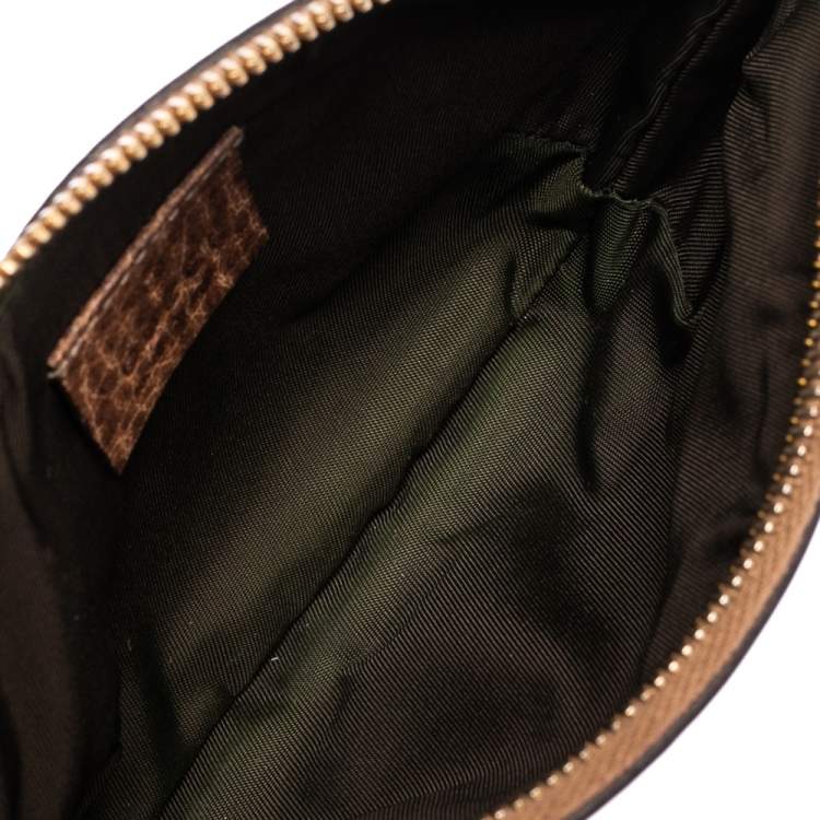 Pre Owned Gucci Brown Guccissima Leather Bamboo Wristlet Clutch