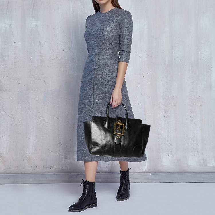 Pre Owned Gucci Black Leather Lady Buckle Tote