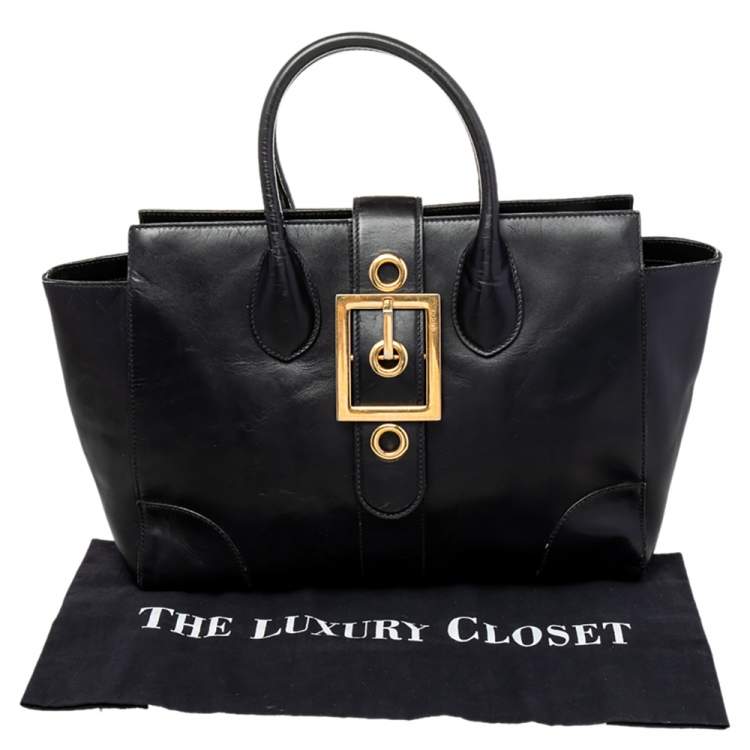 Pre Owned Gucci Black Leather Lady Buckle Tote