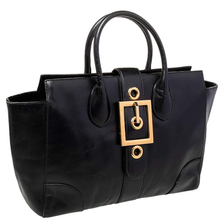 Pre Owned Gucci Black Leather Lady Buckle Tote