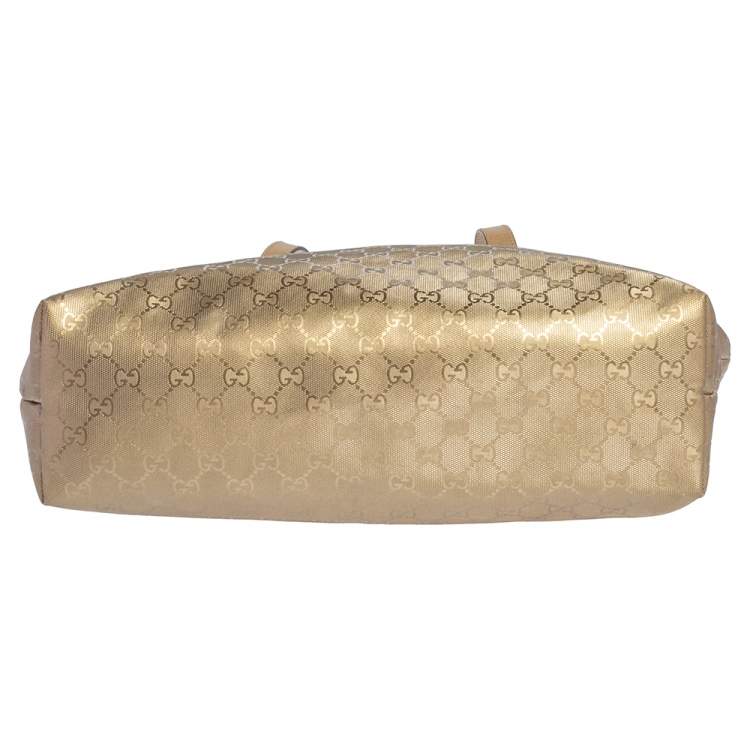 Pre Owned Gucci Gold GG Imprime Canvas and Leather Shopper Tote