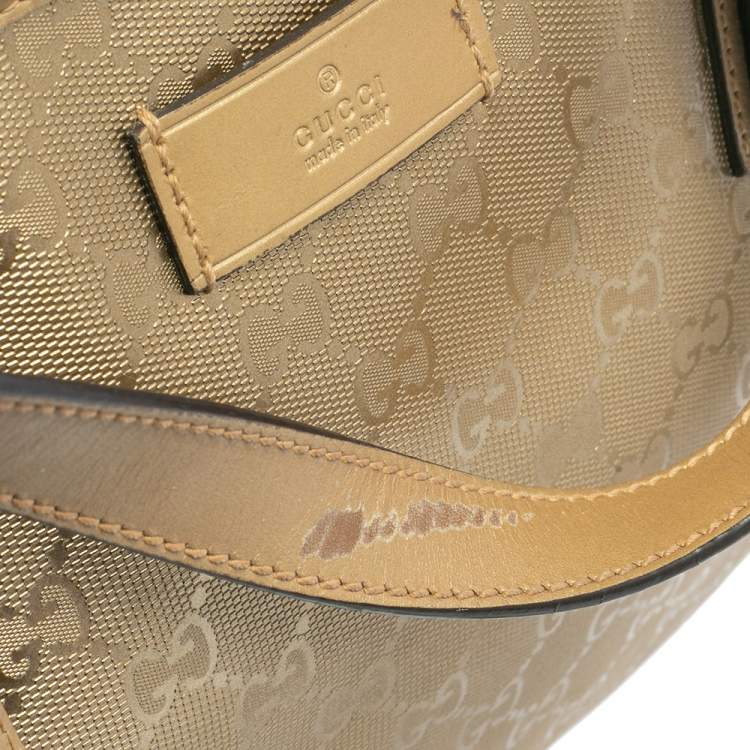 Pre Owned Gucci Gold GG Imprime Canvas and Leather Shopper Tote