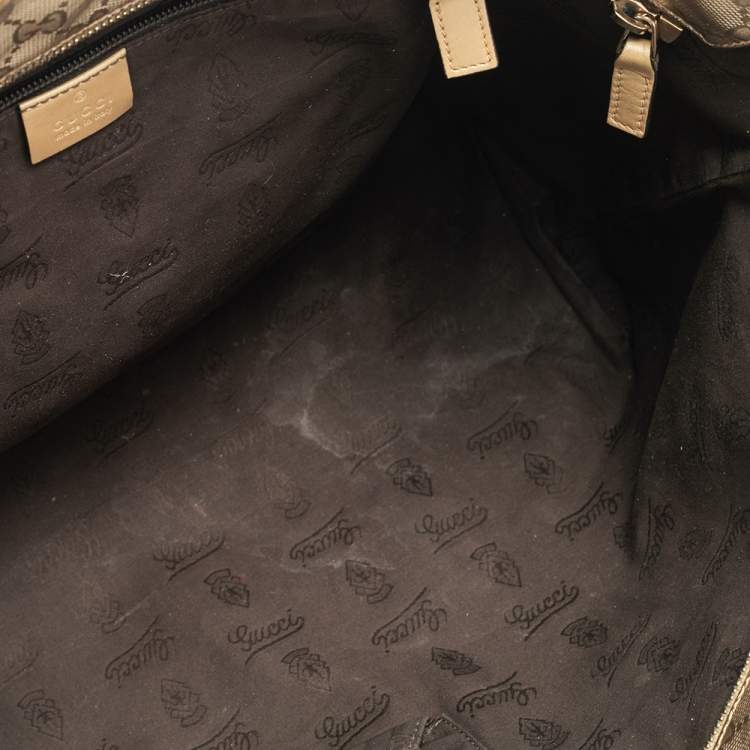 Pre Owned Gucci Gold GG Imprime Canvas and Leather Shopper Tote