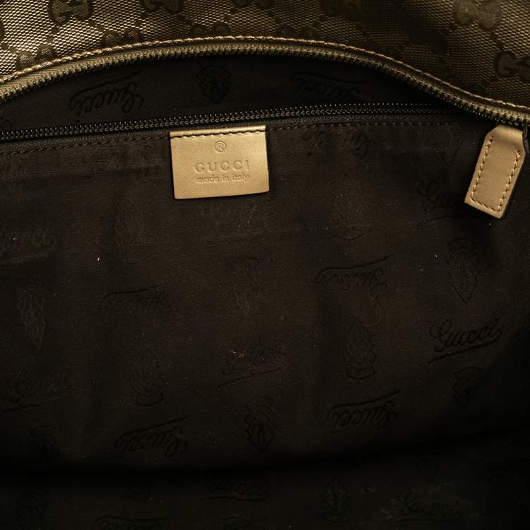 Pre Owned Gucci Gold GG Imprime Canvas and Leather Shopper Tote