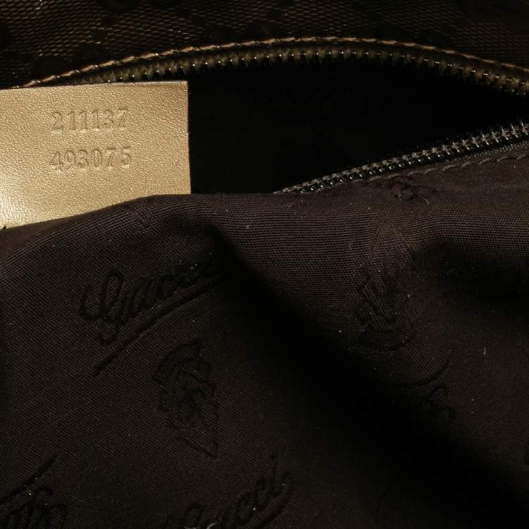 Pre Owned Gucci Gold GG Imprime Canvas and Leather Shopper Tote