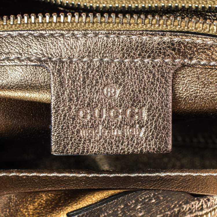 Pre Owned Gucci Black/Gold Suede And Leather Race Top Handle Bag