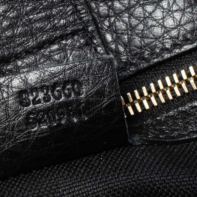 Pre Owned Gucci Black Leather Medium Bamboo Shopper Tote