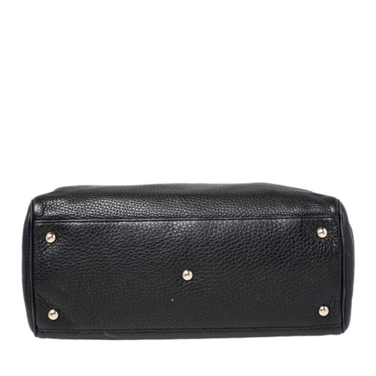 Pre Owned Gucci Black Leather Medium Bamboo Shopper Tote