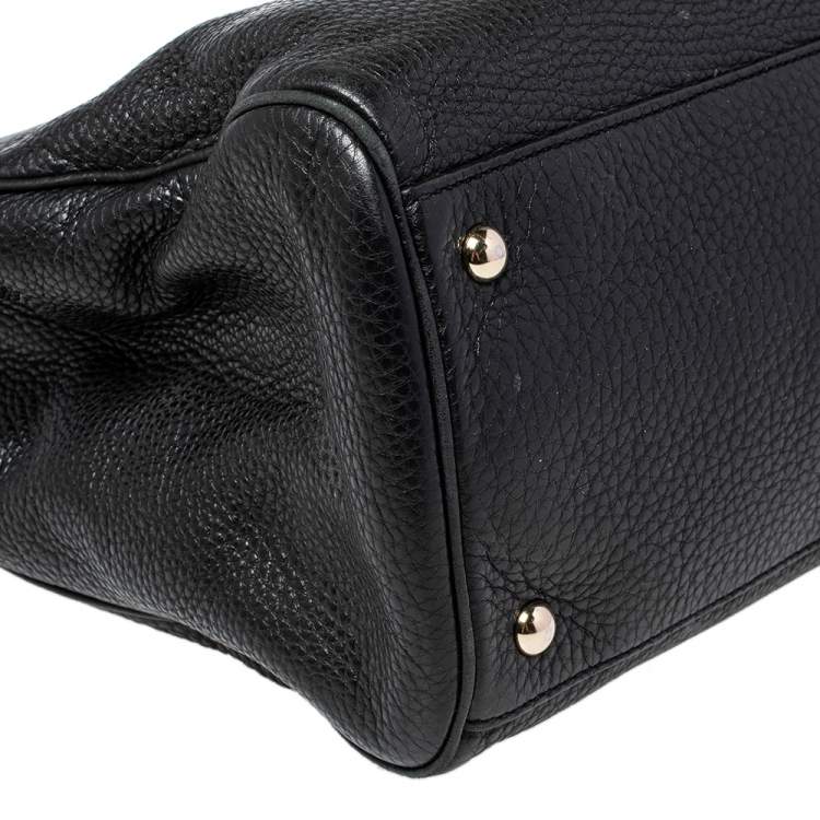 Pre Owned Gucci Black Leather Medium Bamboo Shopper Tote