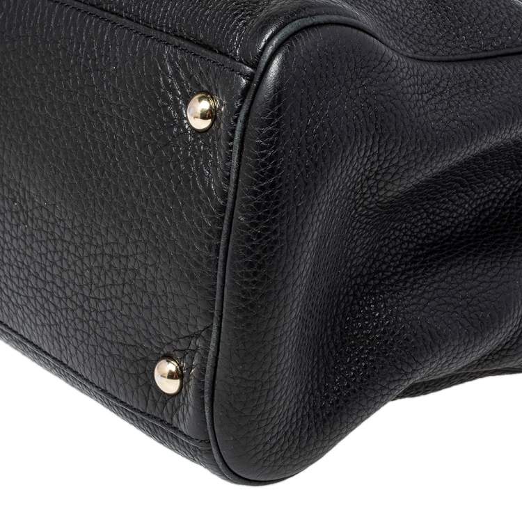 Pre Owned Gucci Black Leather Medium Bamboo Shopper Tote