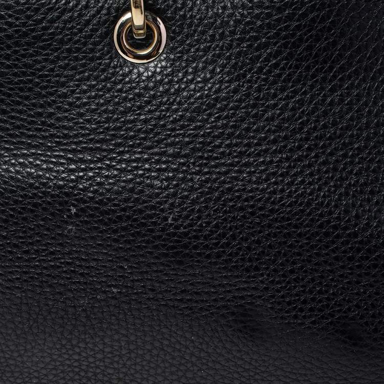 Pre Owned Gucci Black Leather Medium Bamboo Shopper Tote