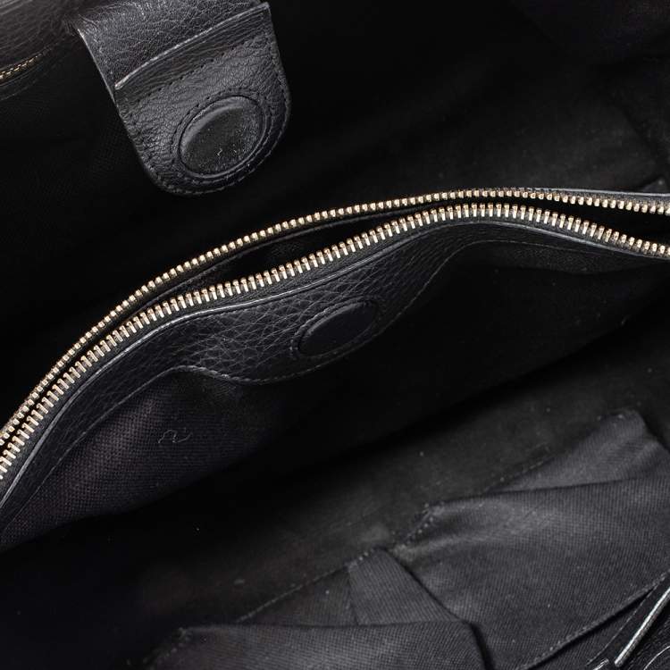 Pre Owned Gucci Black Leather Medium Bamboo Shopper Tote