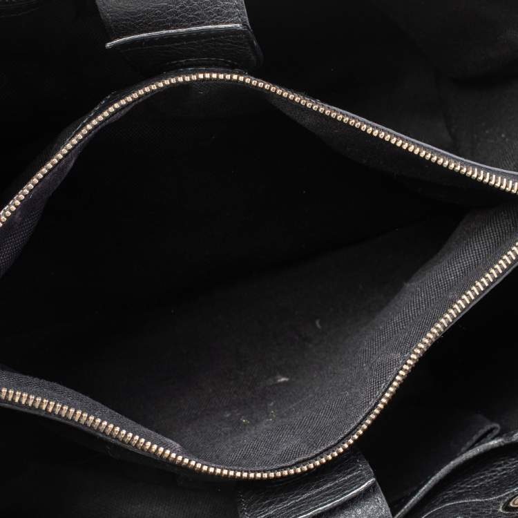 Pre Owned Gucci Black Leather Medium Bamboo Shopper Tote