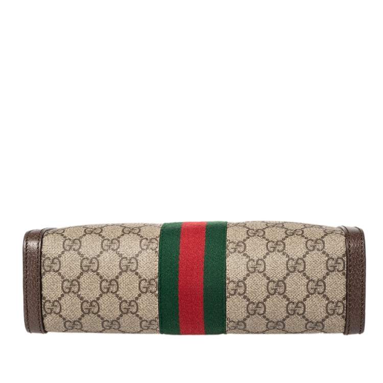 Pre Owned Gucci Beige/Ebony GG Supreme Canvas and Leather Small Ophidia Shoulder Bag