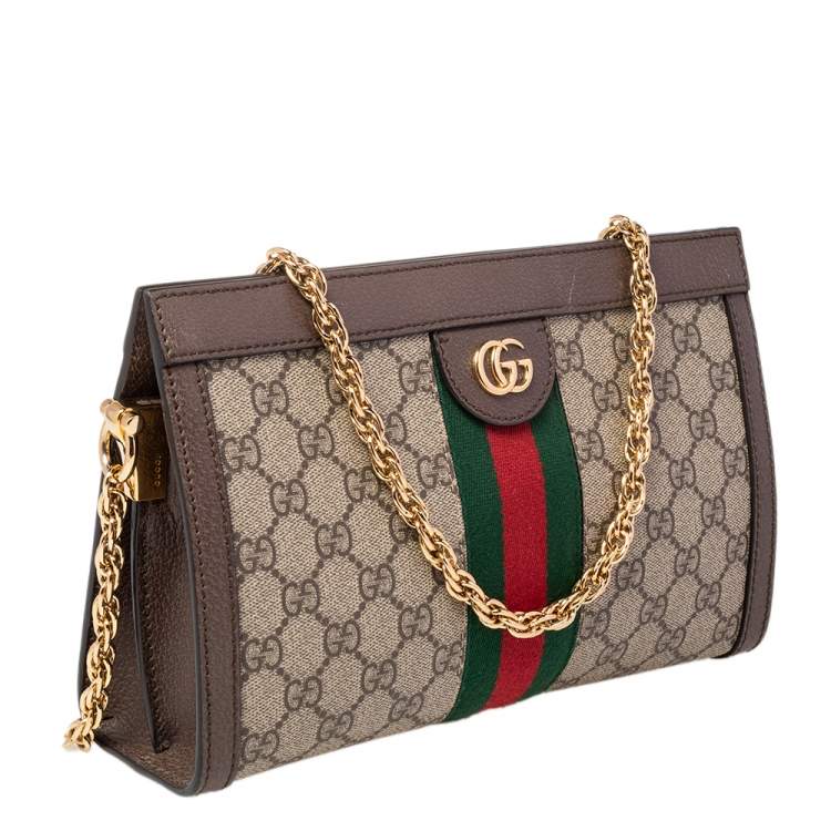 Pre Owned Gucci Beige/Ebony GG Supreme Canvas and Leather Small Ophidia Shoulder Bag