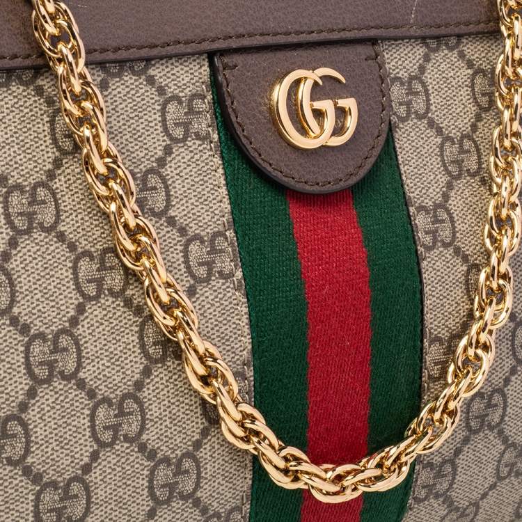 Pre Owned Gucci Beige/Ebony GG Supreme Canvas and Leather Small Ophidia Shoulder Bag