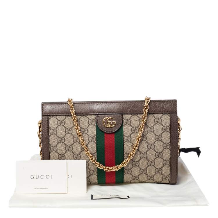 Pre Owned Gucci Beige/Ebony GG Supreme Canvas and Leather Small Ophidia Shoulder Bag