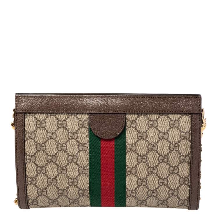 Pre Owned Gucci Beige/Ebony GG Supreme Canvas and Leather Small Ophidia Shoulder Bag