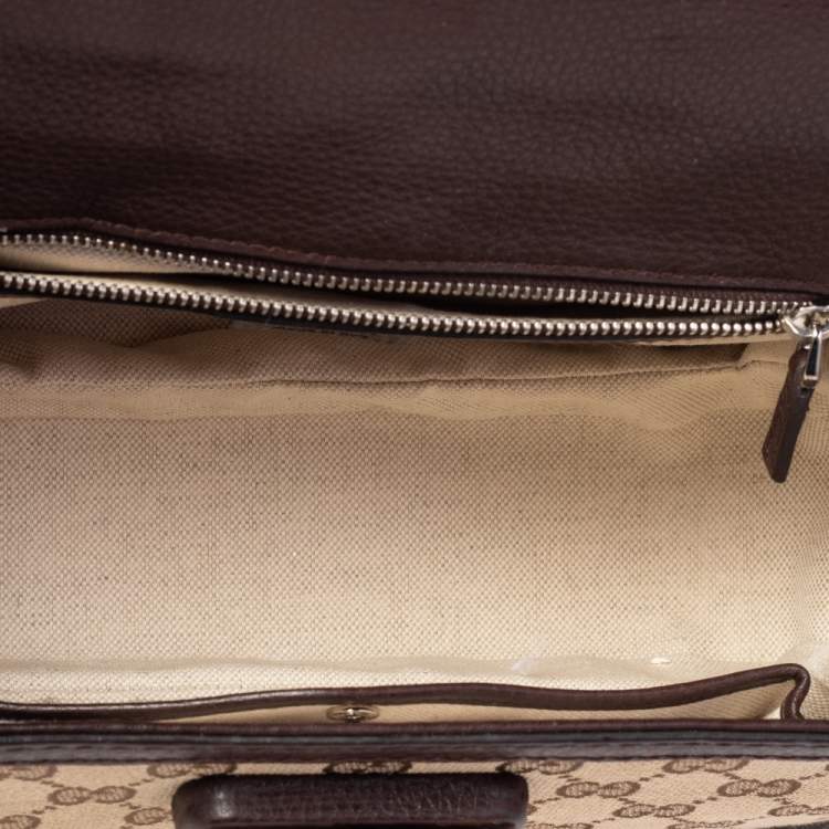 Pre Owned Gucci Beige/Ebony GG Canvas and Leather Medium New Bamboo Top Handle Bag