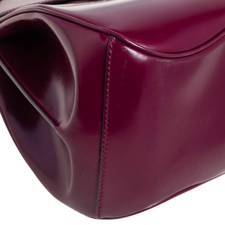 Pre Owned Gucci Burgundy Glossy Leather Medium Lady Lock Top Handle Bag