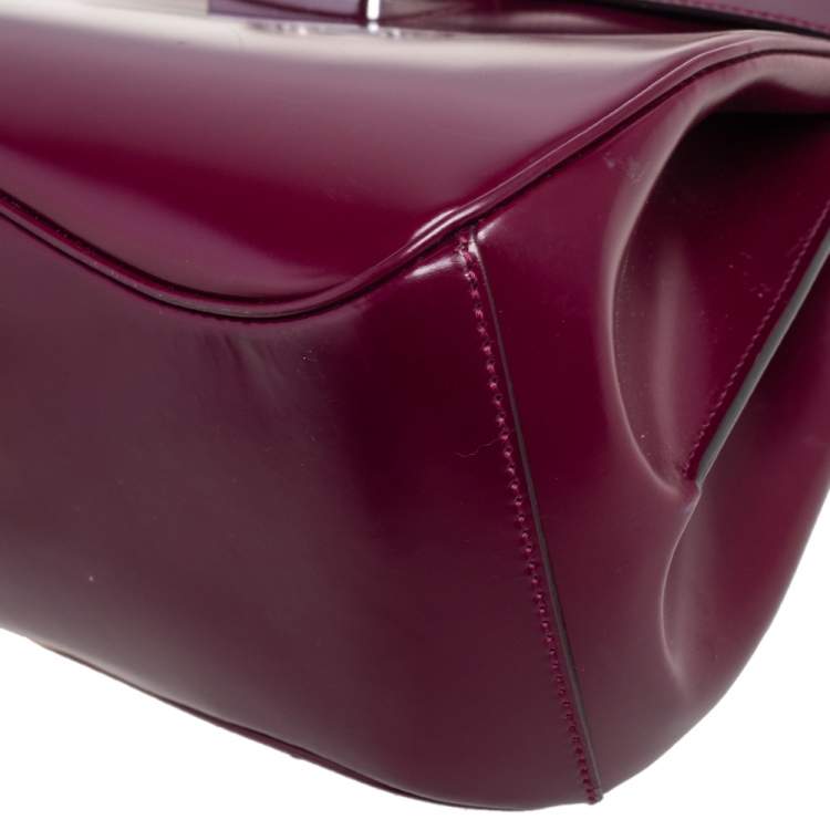 Pre Owned Gucci Burgundy Glossy Leather Medium Lady Lock Top Handle Bag