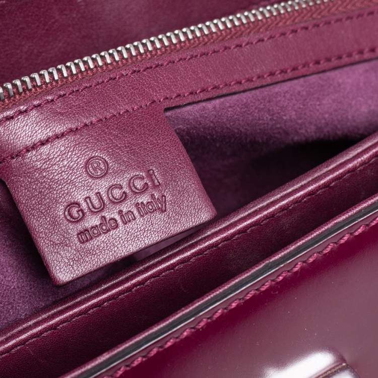 Pre Owned Gucci Burgundy Glossy Leather Medium Lady Lock Top Handle Bag