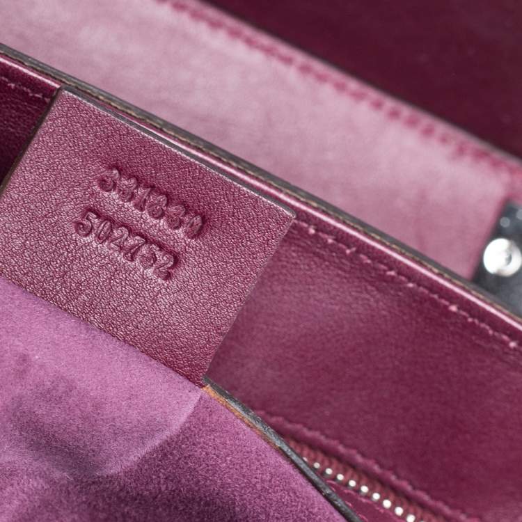 Pre Owned Gucci Burgundy Glossy Leather Medium Lady Lock Top Handle Bag