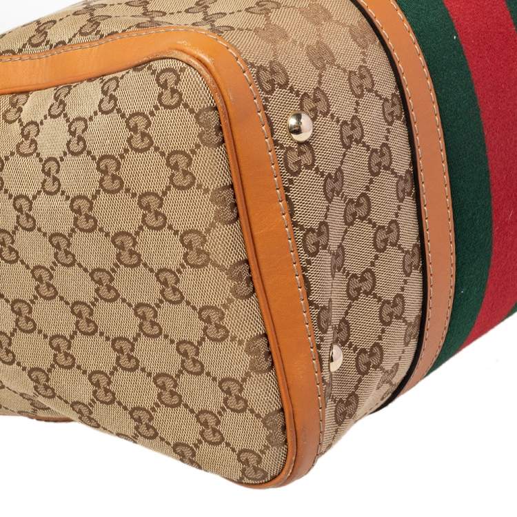 Pre Owned Gucci Brown/Beige GG Canvas Medium Vintage Web Boston Bag
