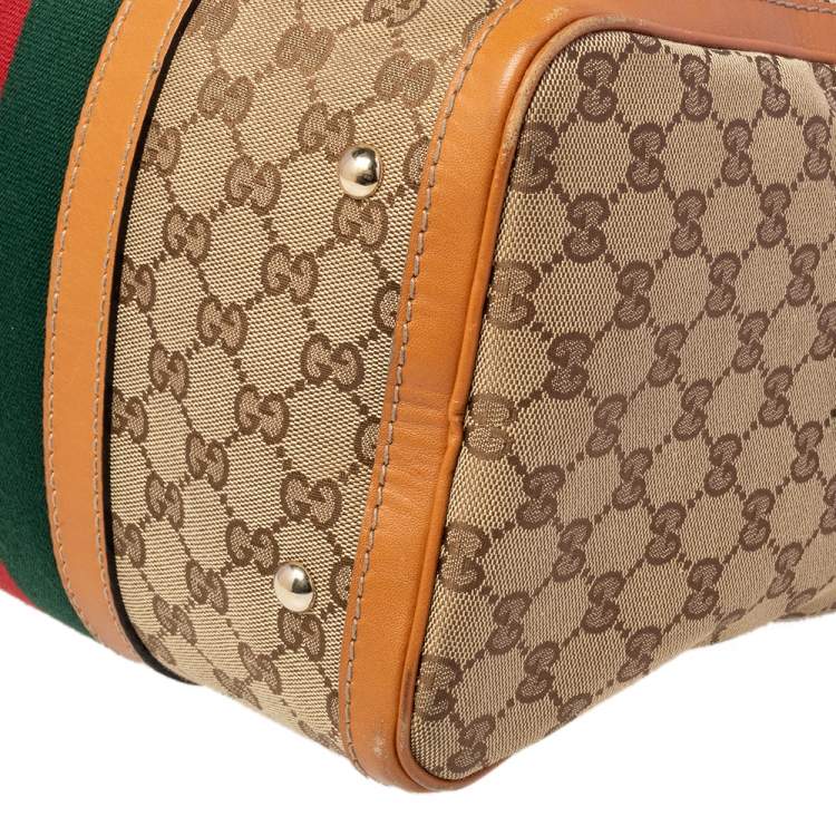 Pre Owned Gucci Brown/Beige GG Canvas Medium Vintage Web Boston Bag