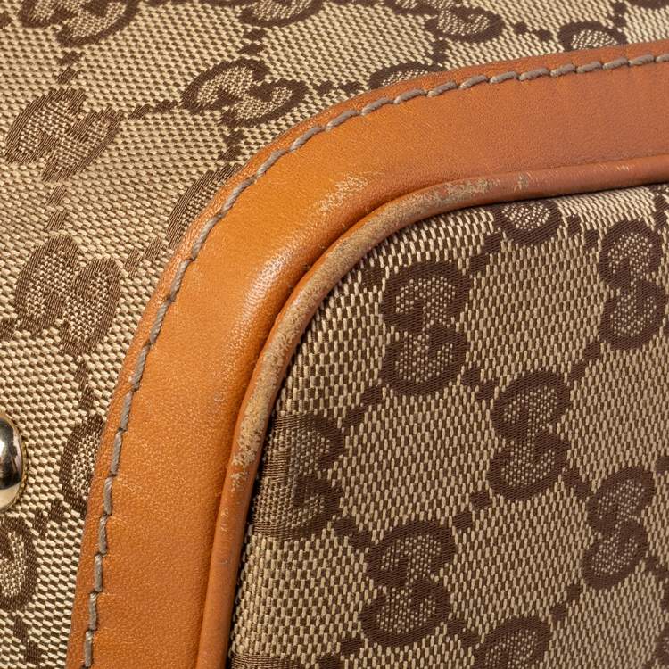 Pre Owned Gucci Brown/Beige GG Canvas Medium Vintage Web Boston Bag