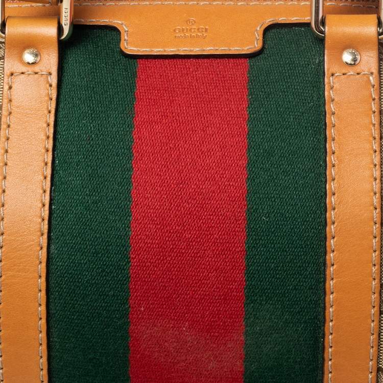 Pre Owned Gucci Brown/Beige GG Canvas Medium Vintage Web Boston Bag