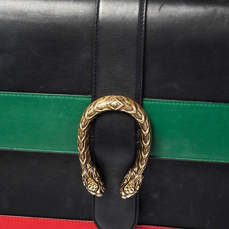 Pre Owned Gucci Tri Color Leather Large Dionysus Bamboo Top Handle Bag