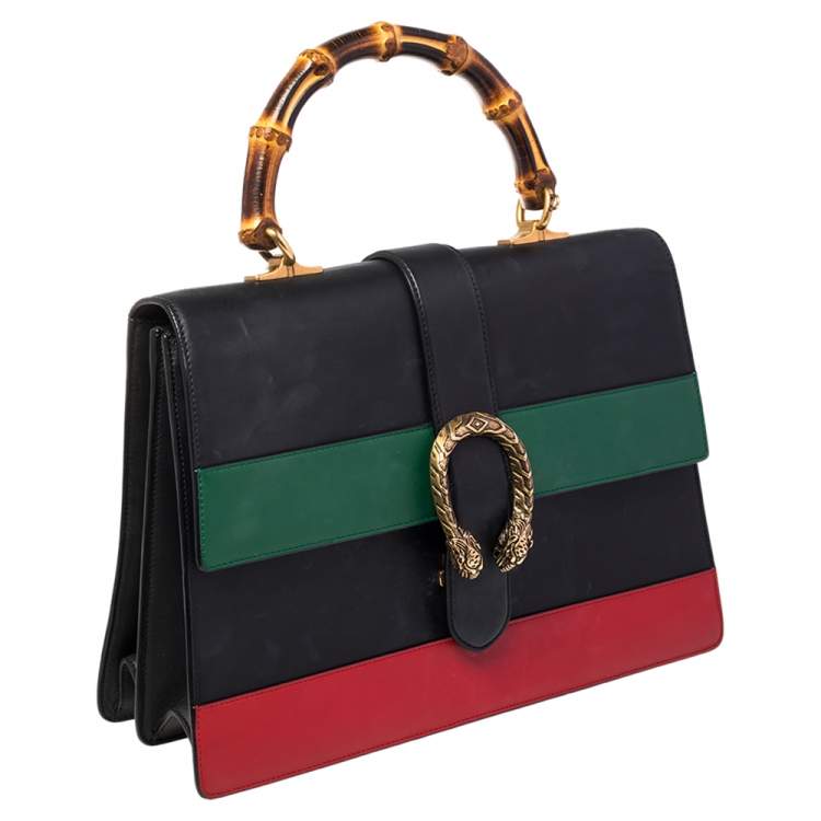 Pre Owned Gucci Tri Color Leather Large Dionysus Bamboo Top Handle Bag