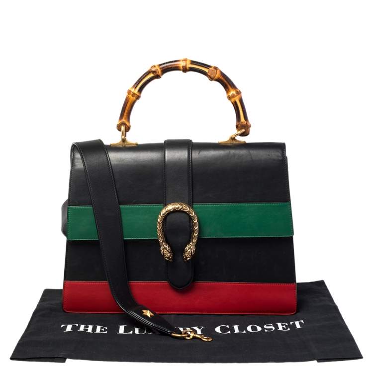 Pre Owned Gucci Tri Color Leather Large Dionysus Bamboo Top Handle Bag