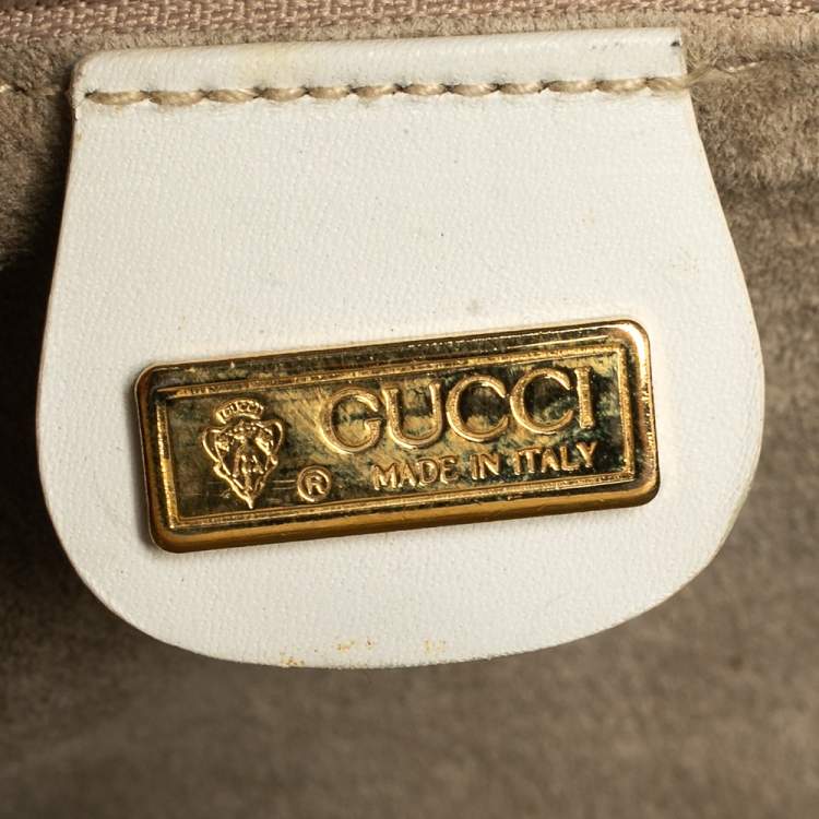 Pre Owned Gucci Off White Leather GG Embossed Boston Bag