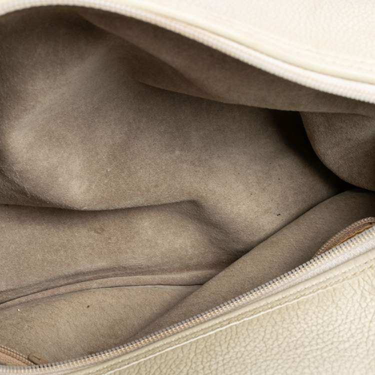 Pre Owned Gucci Off White Leather GG Embossed Boston Bag