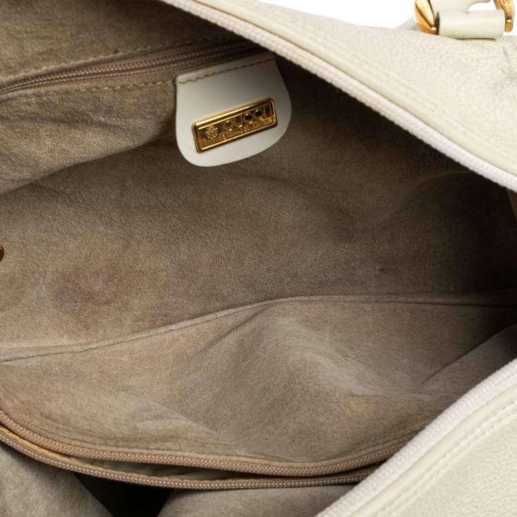 Pre Owned Gucci Off White Leather GG Embossed Boston Bag