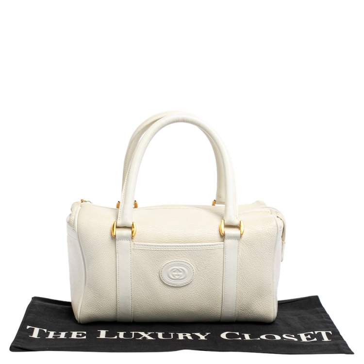 Pre Owned Gucci Off White Leather GG Embossed Boston Bag