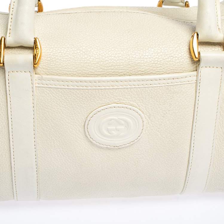 Pre Owned Gucci Off White Leather GG Embossed Boston Bag