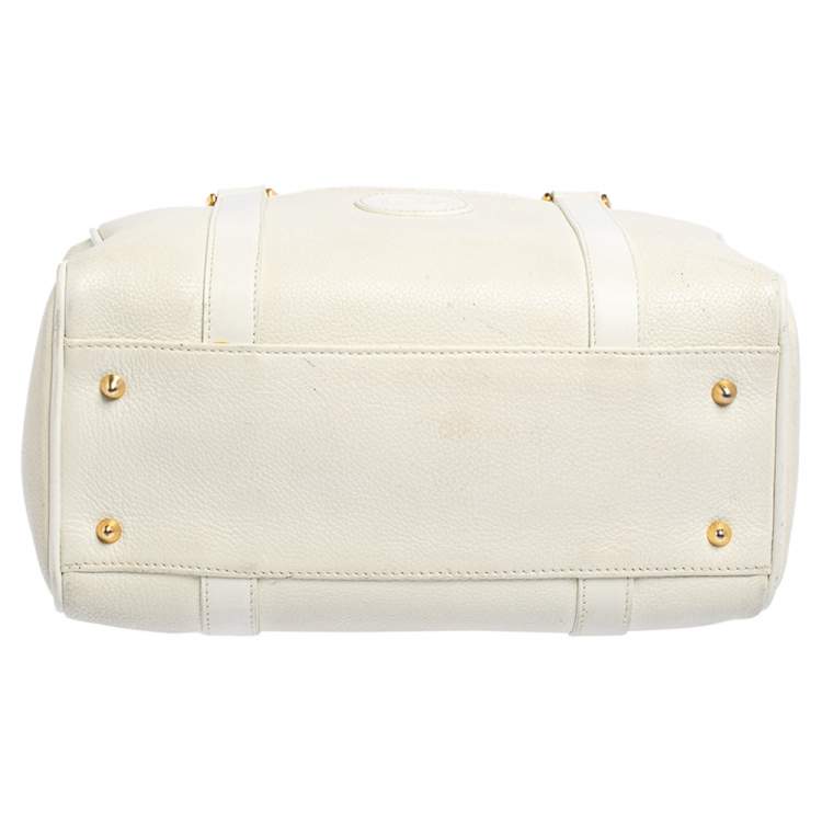 Pre Owned Gucci Off White Leather GG Embossed Boston Bag