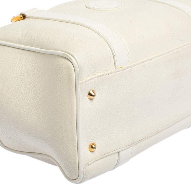 Pre Owned Gucci Off White Leather GG Embossed Boston Bag