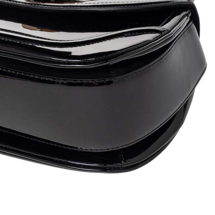 Pre Owned Gucci Black Patent Leather New Bamboo Top Handle Bag