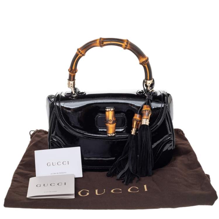 Pre Owned Gucci Black Patent Leather New Bamboo Top Handle Bag