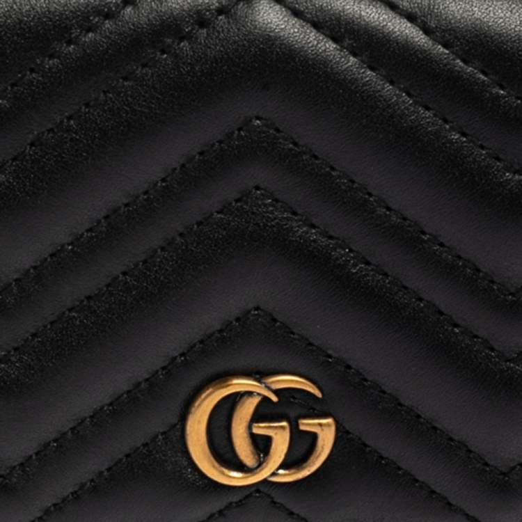 مملوكة مسبقًا Gucci Black Matelassé Leather GG Marmont Card Case