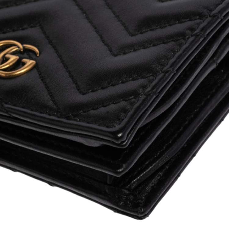 مملوكة مسبقًا Gucci Black Matelassé Leather GG Marmont Card Case