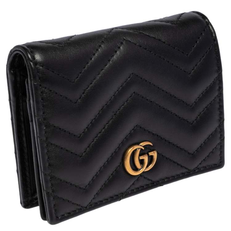 مملوكة مسبقًا Gucci Black Matelassé Leather GG Marmont Card Case