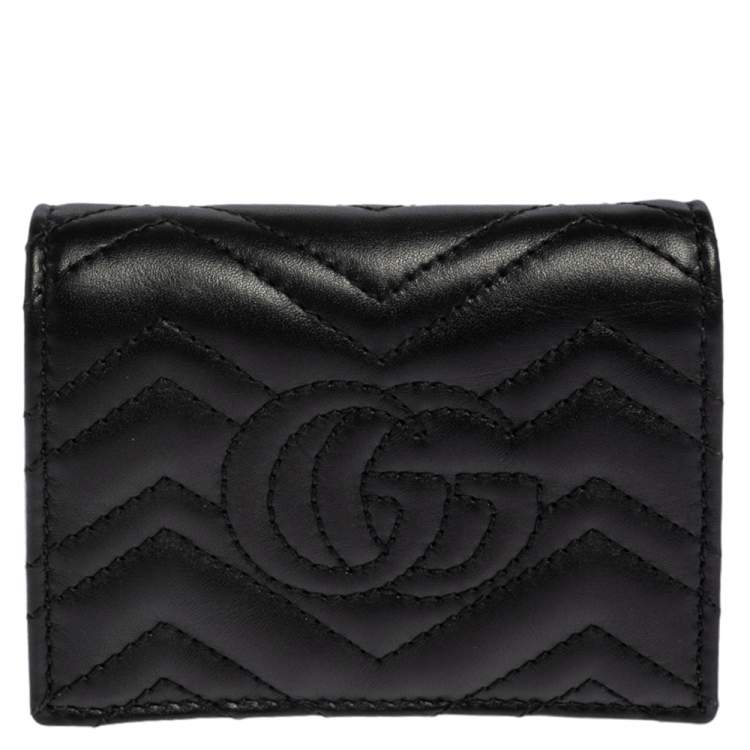 مملوكة مسبقًا Gucci Black Matelassé Leather GG Marmont Card Case