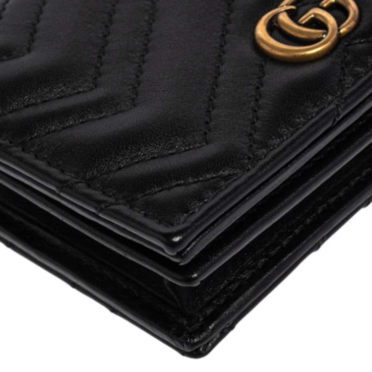 مملوكة مسبقًا Gucci Black Matelassé Leather GG Marmont Card Case