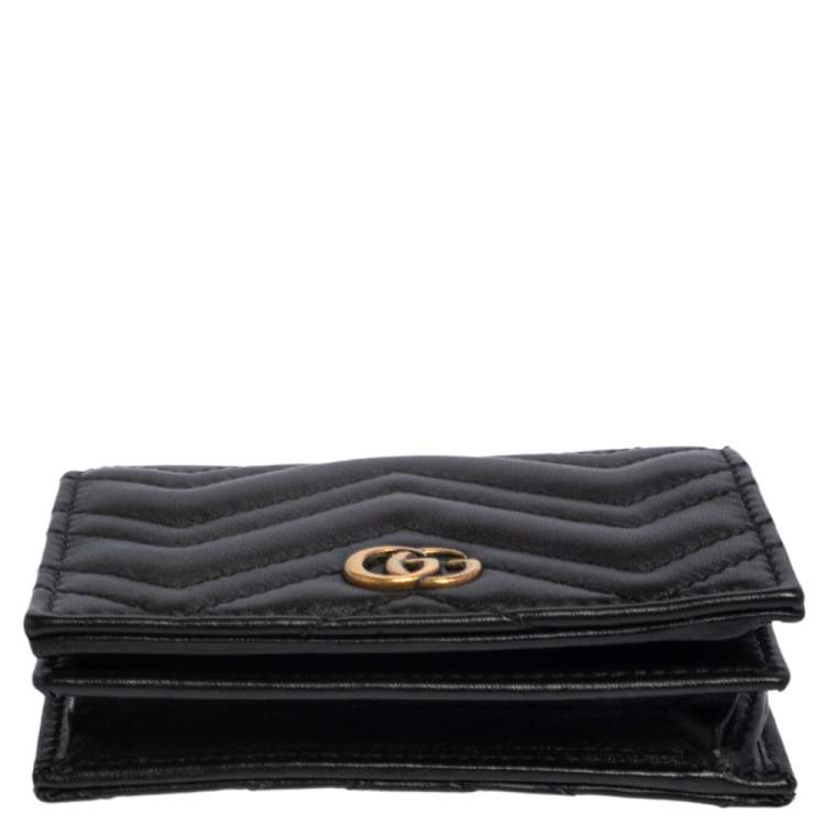 مملوكة مسبقًا Gucci Black Matelassé Leather GG Marmont Card Case